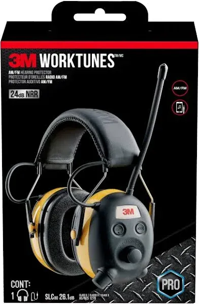 Tekk WorkTunes Black/Yellow 24 dB Plastic Adjustable Professional Hearing Protec