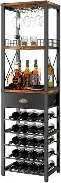 Wine Rack Freestanding Floor, Bar Cabinet for Liquor and Glasses