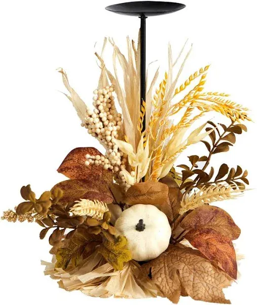 12" Autumn Harvest and Pumpkin Fall Candle Holder