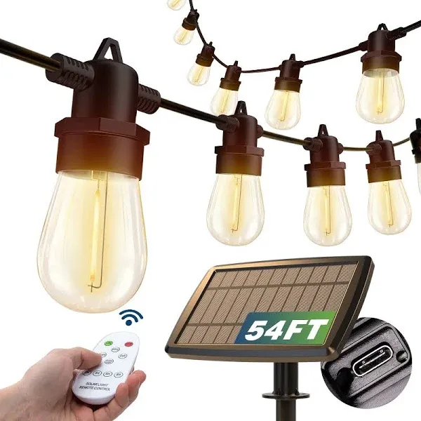 addlon 54(48+6) FT Solar String Lights Outdoor Waterproof with USB Port &amp; Rem...