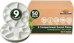 Rani 9 Compartment Round Biodegradable Divided Plates, Pack of 50 ~ Party, Thali, Buffet | Disposable & Eco-Friendly | Heavy-Duty Sturdy Paper