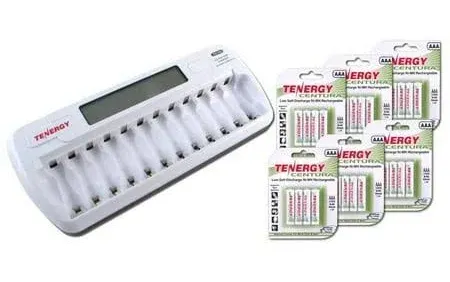 Tenergy Combo Tn160 12-Bay Aa/AAA NiMH/nicd LCD Charger + 24 Pack Centura AAA NiMH Rechargeable Batteries