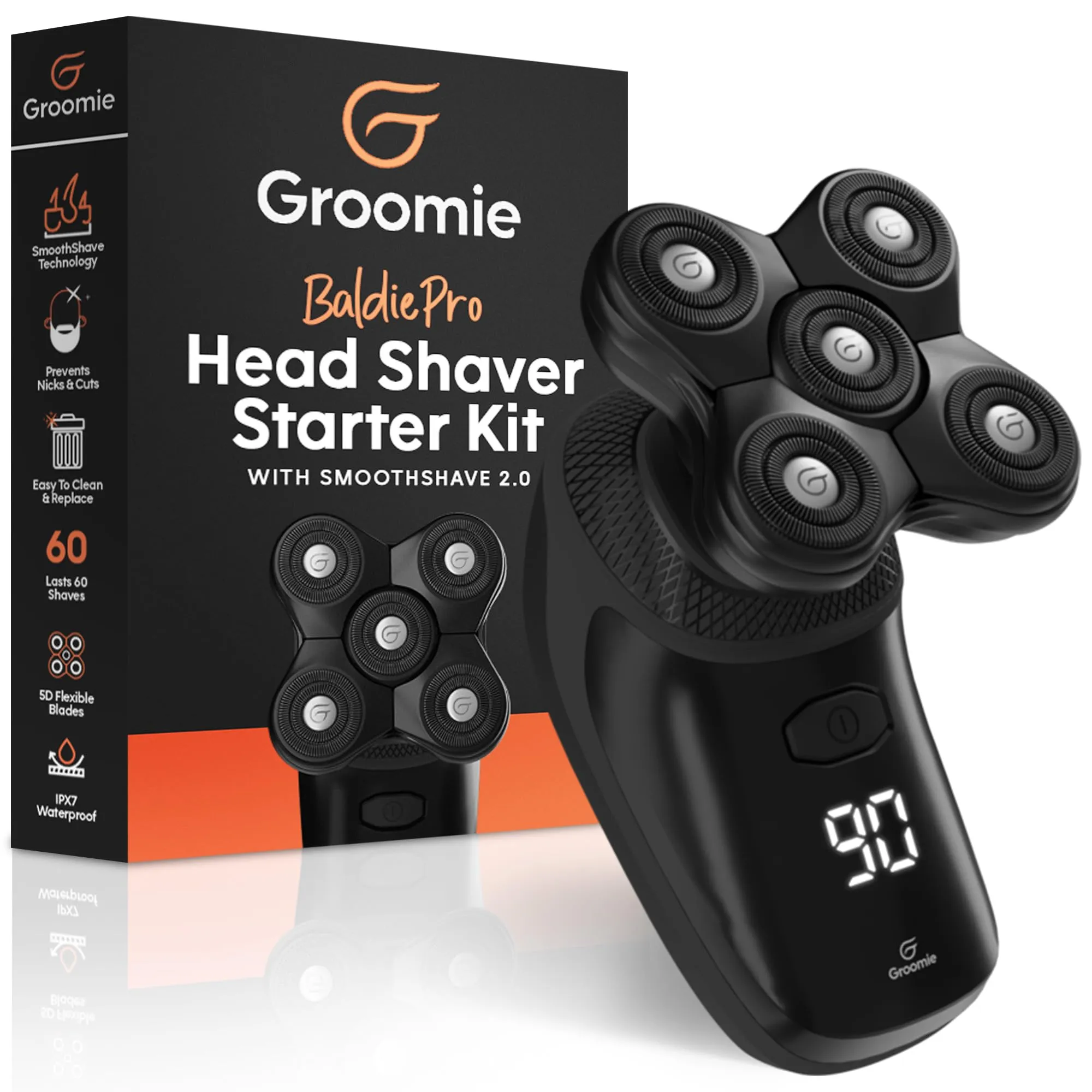 GROOMIE BaldiePro Head &amp; Face Shaver Cordless w/100 Oil Absorbing Sheets New