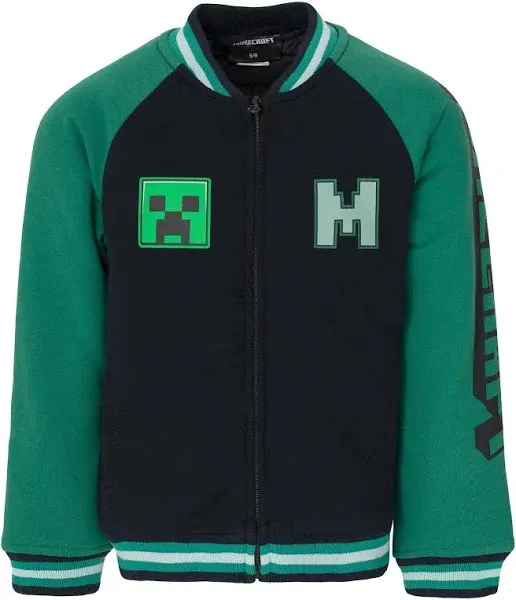 Minecraft Zip Up Varsity Bomber Jacket Little Kid to Big Kid Sizes (5-6 - 18-20)