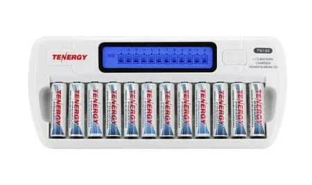 Tenergy TN160 12-Bay AA/AAA NiMH/NiCD LCD Charger and 12 AA Premium