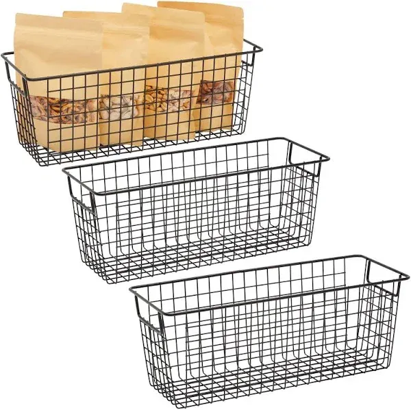 Farmlyn Creek 3-Pack Black Wire Baskets for Pantry Storage