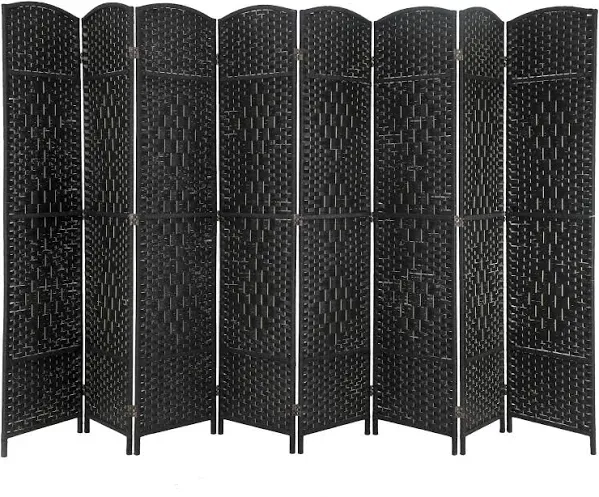 Room Divider 8 Panel Folding Privacy Divider 6 Ft Indoor Wall Divider Portable Partition Wood Screen, Black