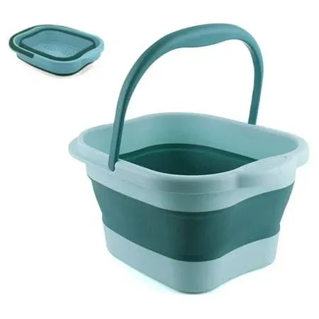 Collapsible Foot Bath Soak Tub with Handle, Portable Feet Spa Soaking Basin Bucket with Massage Acupoint for Washing Soaking Feet, Blue