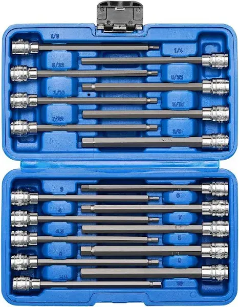 10pcs 3/8&#034; Drive Long Hex Bit Socket Set Crv S2 Steel Sae Length 5.9inch Extra L