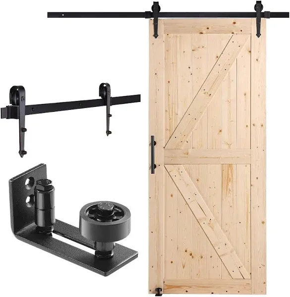 FREDBECK 30in x 84in Sliding Barn Door with 5FT Barn Door Hardware Kit Included K Shape Solid Spruce Wood Panel Need to Assembly