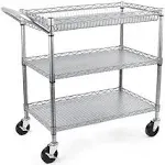 WDT Heavy Duty 3 Tier Utility Cart,990Lbs Capacity Wire Rolling Cart with Wheels, Commercial Grade Service Cart with Shelving Liners and Handle Bar