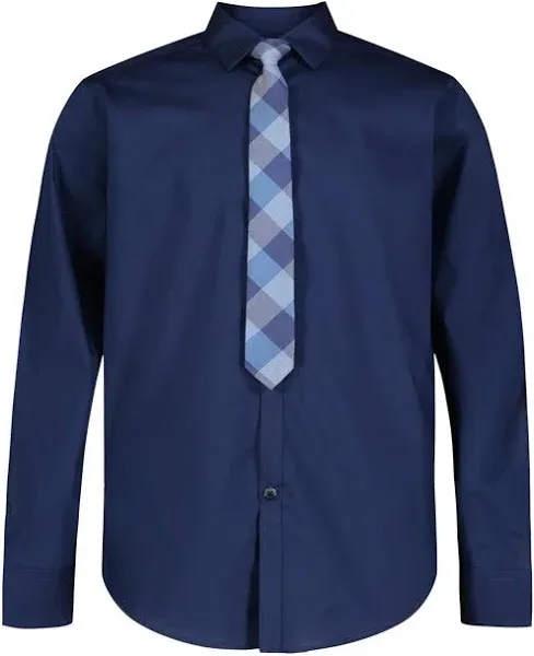 Van Heusen Boys' Long Sleeve Collared Button-Down Dress Shirt and Tie Set