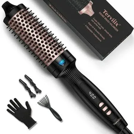 Terviiix 1.5 inch Thermal Brush Create Blowout Look, Get Loose & Volume Layer Hair, Ceramic Tourmaline Ionic Hot Brush Heated Curling Brush, Digital