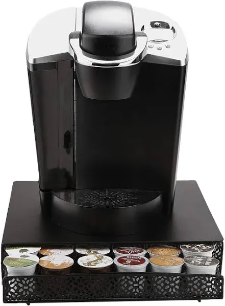 Mind Reader Cup and Condiment Station & Single Serve Coffee Pod Drawer, 36 Pod Capacity, Countertop Organizer, Metal Black