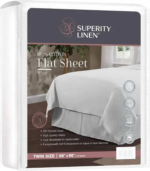 Twin Size Flat Sheet for Bed - 100% Cotton - Durable and Comfortable with 200...