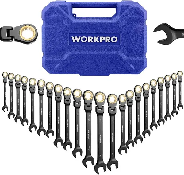 22-Piece Ratcheting Wrench Set with Organizer Box, Metric 6-18mm &amp; SAE 1/4-3/4&#034;