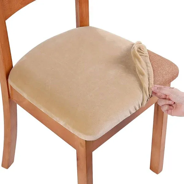 smiry Stretch Chair Seat Covers for Dining Room Velvet Dining Chair Seat Chair