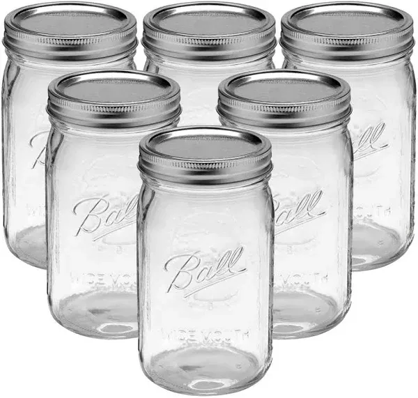 Bedoo 32 oz Wide Mouth Mason Jars with Lids and Bands (6 Pack)