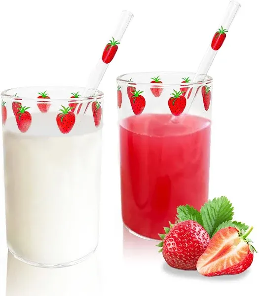 BolianOvi 2 Sets Strawberry Cups with Straws