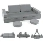 Costway 10 Pcs Kids Play Sofa Set Modular Convertible Foam Folding Couch Toddler Playset Grey