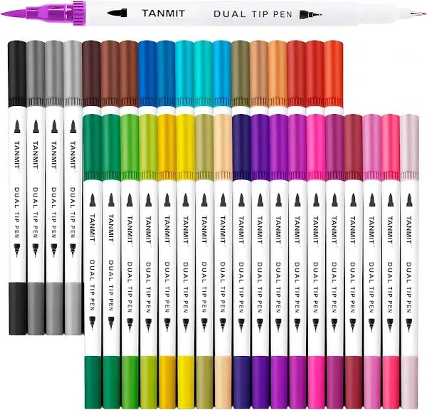 Dual Brush Marker Pens for Coloring Books, Fine Tip Coloring Marker &amp; Brush P...