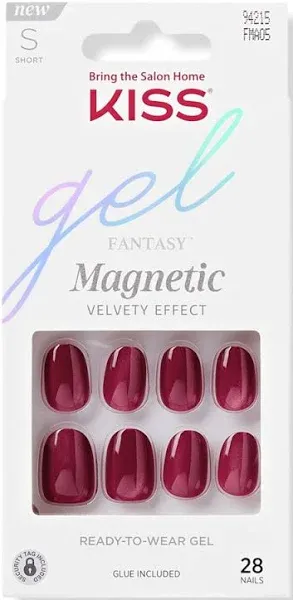 KISS Gel Fantasy Magnetic Press On Nails Short, ‘Set Us Free’, Red, Oval Shaped, Includes 28 Fake Nails, Nail Glue 2g, 1 Manicure Stick, 1 Mini Nail File