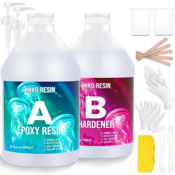 1 Gallon Epoxy Resin Kit- 2 Part Ultra Crystal Clear Resina Epoxica- High Gloss Odorless, UV & Impact Resistance Food Grade Epoxy Perfect for DIY Crafts, Jewelry, Art Coating, Coaster, Tray