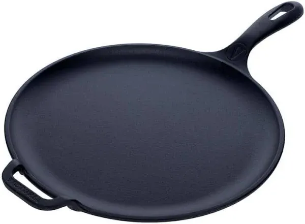 Black Cast Iron Comal Skillet with Long Handle and Helper Handle,12&#034;, Seasoned