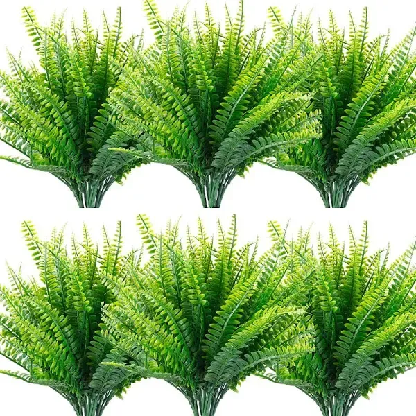 18 Pcs Artificial Ferns Plants Bushes Fake Boston Fern Shrubs Plastic Plant Greenery for Outdoor Indoor Home Garden Decor