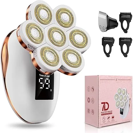 2-in-1 Electric Razors for Women Wet/Dry 7D Rechargeable Rotary Shaver for Legs