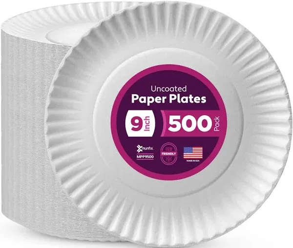 Perfect Stix 9" Uncoated Paper Plates- White, Pack of 200