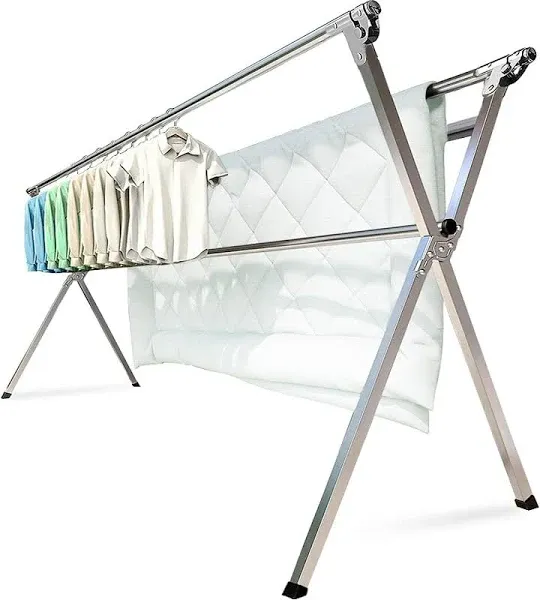 Clothes Drying Racks Outdoor, Updated Version,Stainless Steel Laundry Drying Rack for Indoor Outdoor and The Balcony,Length Adjustable Saves Space,with Windproof Hooks