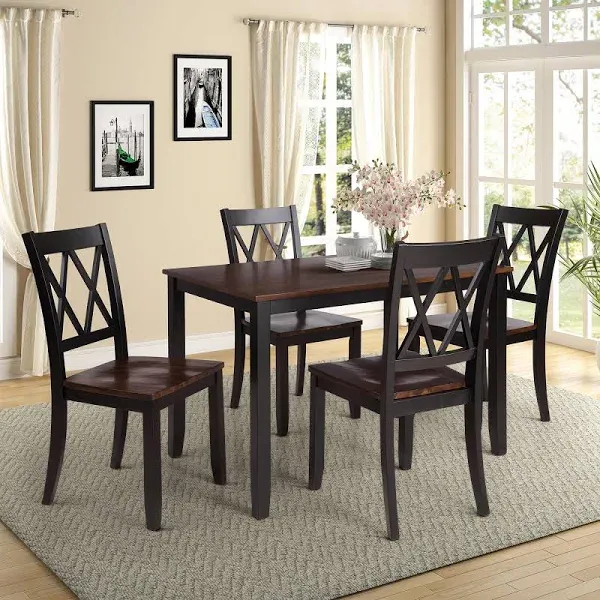 Harper & Bright Designs 5-Piece Wood Dining Table Set for 4, Kitchen Furniture Set with 4 High Back Dining Chairs for Small Places,White+Cherry