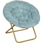 Flash Furniture Gwen 38" Faux Fur Folding Saucer Moon Chair - Dusty Aqua/Soft Gold