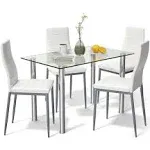 5-Set Dining Set Tempered Glass Top Table&amp; 4 Chairs Home Kitchen Restaurant