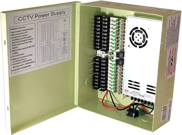 Installercctv 18 Output 29 Amp 12V DC CCTV Distributed Power Supply Box for Security Camera