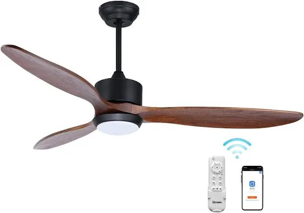 Ovlaim 52 Inch Solid Walnut Wood Ceiling Fans with Lights Remote Control