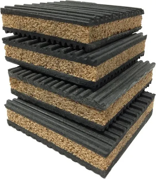 4 Pack of Anti Vibration Pads 4" x 4" x 7/8" Rubber/Cork Vibration Isolation Pads