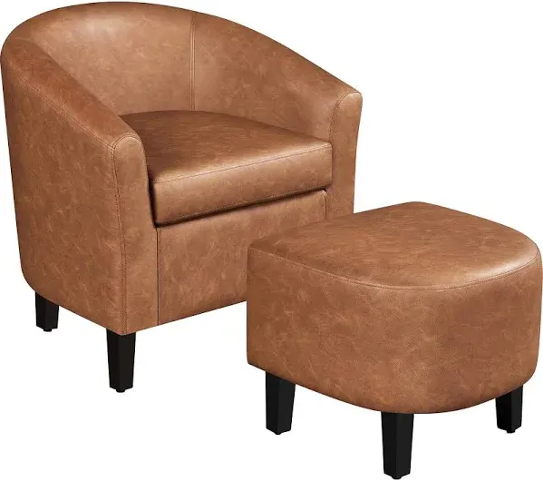 Faux Leather Club Chair with Ottoman