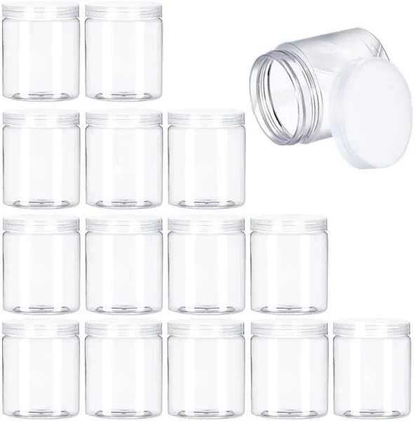 15 Pack 6oz Clear Plastic Jars - Wide-Mouth Storage Containers