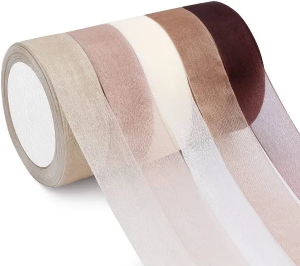 5 Rolls Organza Ribbon 1" x 25 Yd Each Roll, Fall Sheer Chiffon Ribbon, Transparent Sheer Ribbon for Gift Wrapping, Bouquet, Wedding, Party Decoration