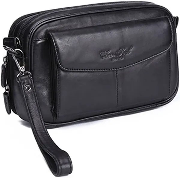 Hebetag Leather Clutch Purse Wallet for Men Organizer Holder Wrist Bag