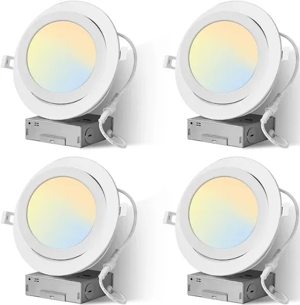 LMP 6 Pack LED Recessed Lighting 6 Inch, Selectable 2700K/3000K/3500K/4000K/5000K, Dimmable Canless Lights with Junction Box, 14W, 1200 LM Brightness, CRI90+, Dimmable Can Lights Downlight