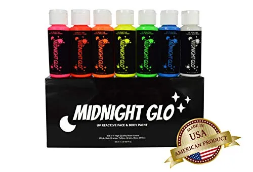 Midnight Glo UV Body Paint Black Light Paint Blacklight Reactive 8 x 2oz Bottles