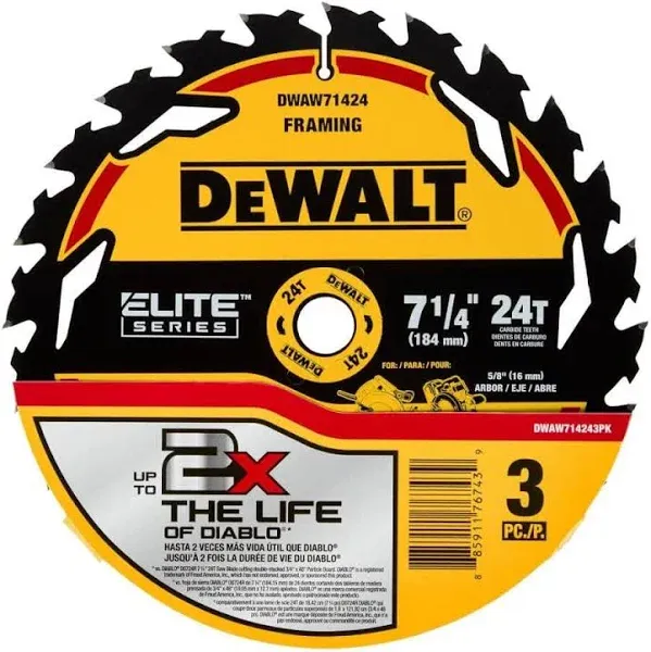 DeWalt Elite 3-Pack 7-1/4-in 24-Tooth Tungsten Carbide-Tipped Steel Circular Saw ...