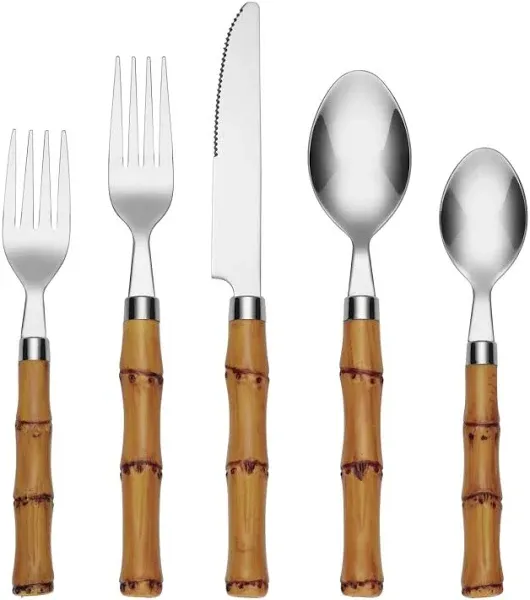 Bamboo Handle 20-Piece Flatware Set