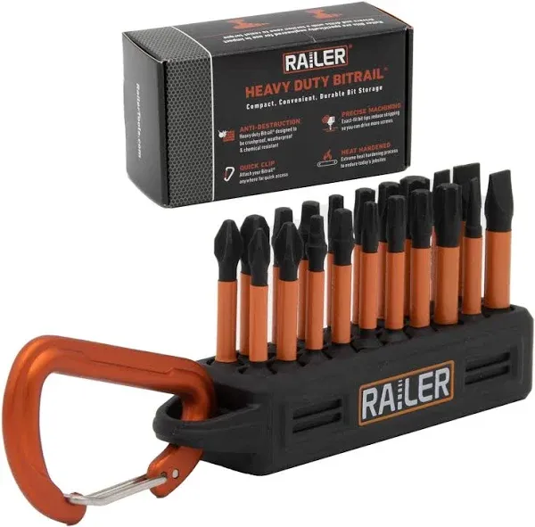 Railer 20pc Screwdriver Bit Set - Premium S2 Steel 2" Phillips, Robertson Square, Torx & Flat Head Impact Driver Bit Set With A Storage Bit Holder & Carabiner