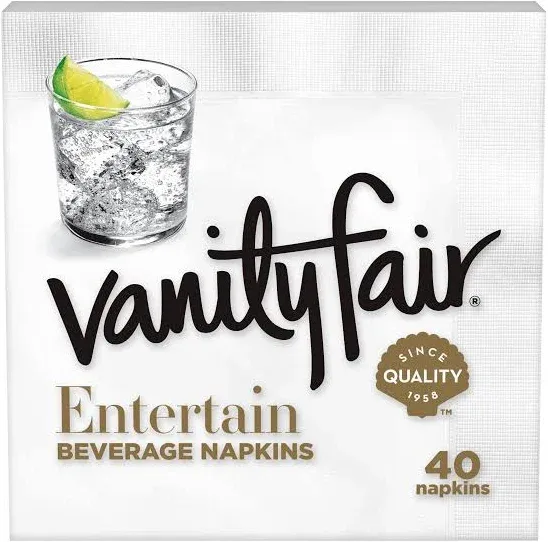 Vanity Fair Entertain Beverage Napkin 2-Ply White 40/Pack 12 Packs/Carton 35134