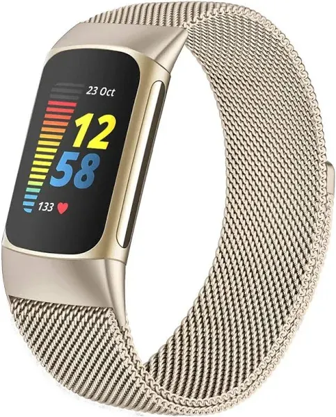 surundo compatible with Fitbit-Charge-5-Strap magnetic Clasp Stainless Steel mesh loop adjustable metal Band Strap Replacement Fitbit