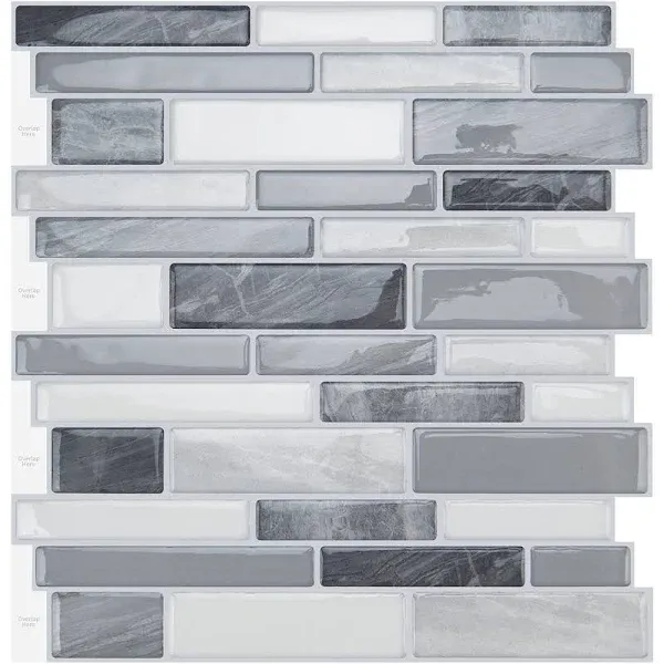 Wowstar 10-Sheet Peel and Stick Tiles, Marble Look Kitchen Backsplash Tiles, 12x12 (10, Gray)